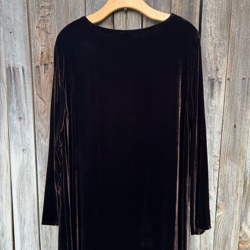 Eileen Fisher Stretch Velvet Maxi Dress Bateau Neck Brown L - Picture 10 of 15